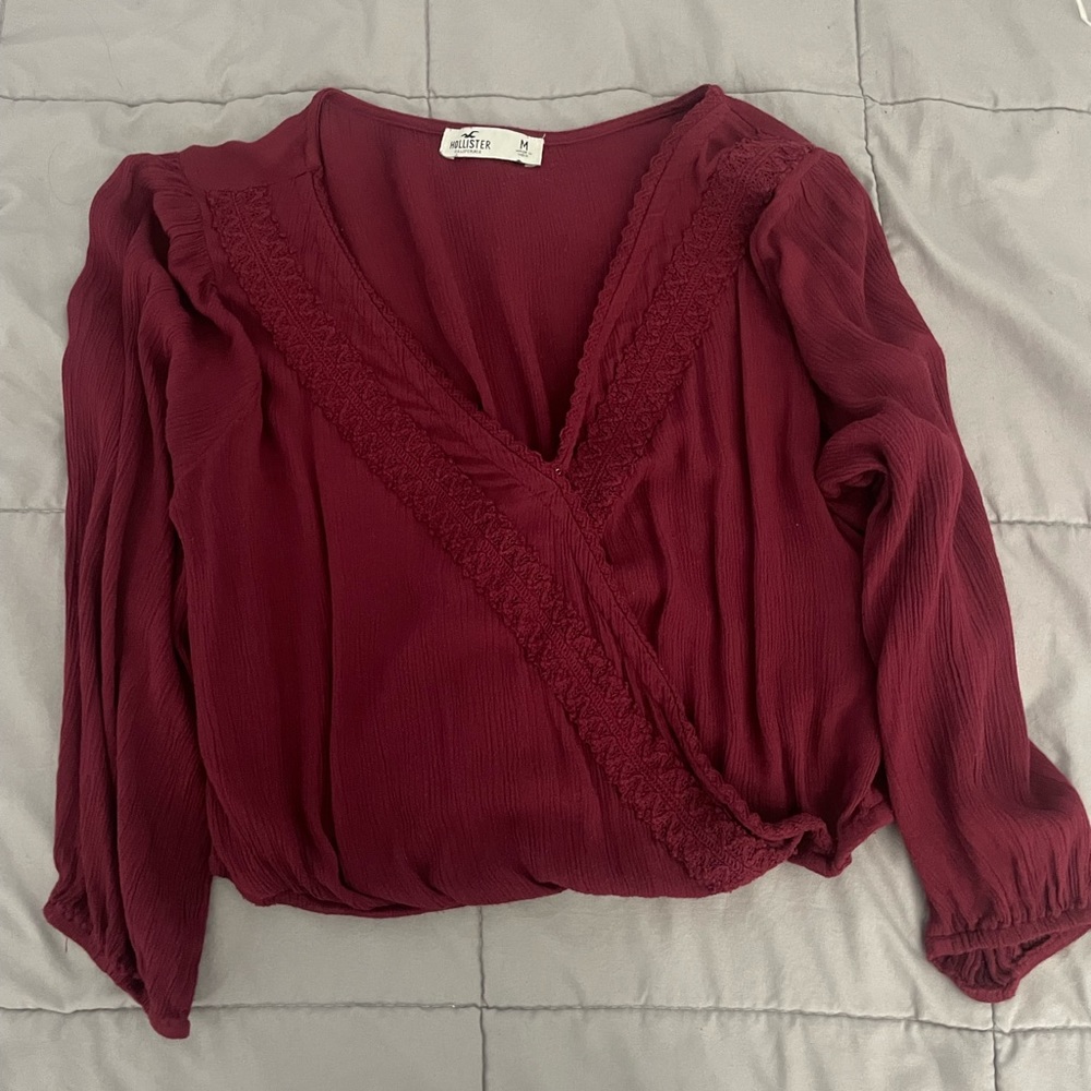 burgundy crop half sleeve blouse